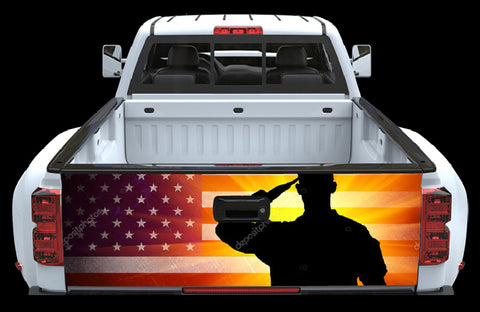 American Flag with Saluting Soldier Tailgate Wrap - cartattz1.myshopify.com