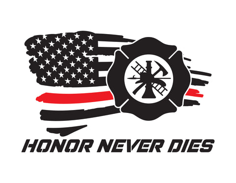Firefighter Decal Honor Never Dies Thin Red Line with maltese cross - cartattz1.myshopify.com