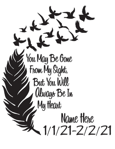 In Memory Decal with Feather Birds and Flying Angels