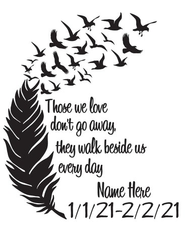 In Memory Decal with Feather and Flying Birds
