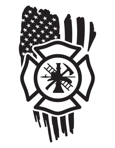 Weathered American Flag Firefighter Decal - cartattz1.myshopify.com