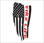 Firefighter Fire Life Weathered American Flag Red Text Vinyl Decal Sticker