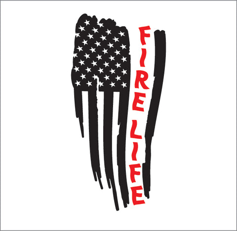 Firefighter Fire Life Weathered American Flag Red Text Vinyl Decal Sticker 2
