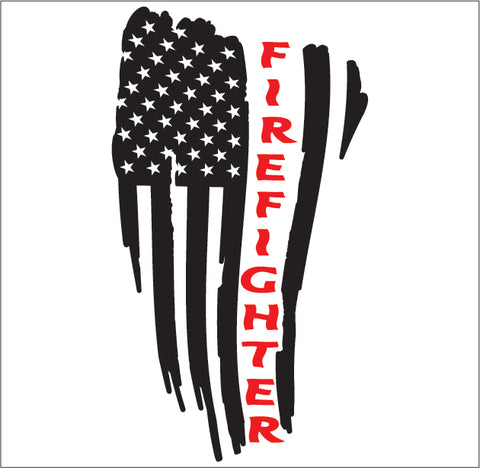 Firefighter Weathered American Flag Red Text Line Vinyl Decal Sticker 2