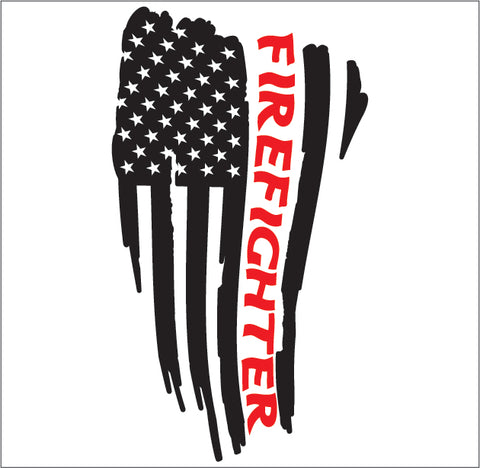 Firefighter Weathered American Flag Red Text Line Vinyl Decal Sticker
